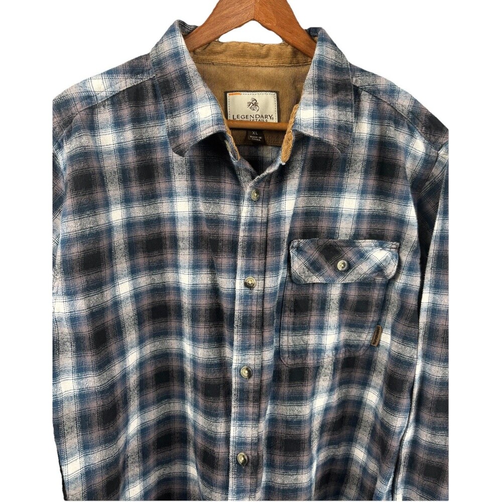 Legendary Whitetails Men's Long Sleeve Blue Plaid Flannel Size XL 100% Cotton